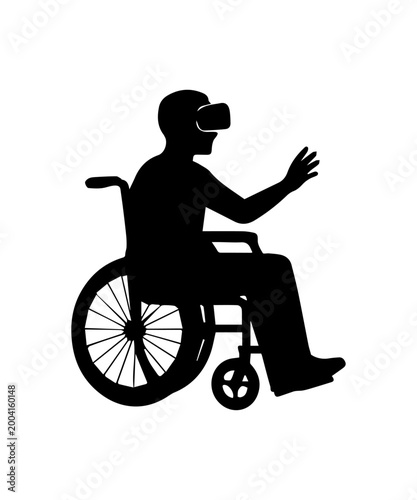 Disabled person experiencing virtual reality using headset