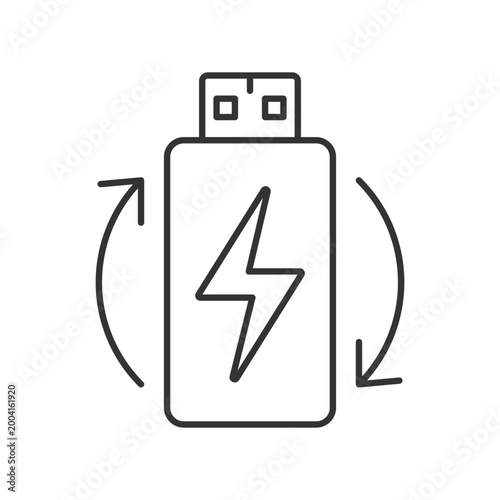 Rechargeable lithium ion battery linear manual label icon. Thin line customizable illustration. Contour symbol. Vector isolated outline drawing for product use instructions. Editable stroke