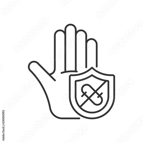 Microbes protection linear icon. Protect hands against pathogens. Using antibacterial soap. Thin line customizable illustration. Contour symbol. Vector isolated outline drawing. Editable stroke