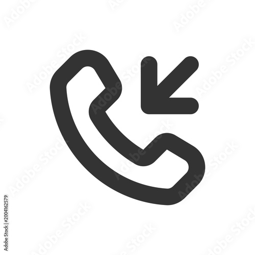 Incoming call pixel perfect linear ui icon. Answer button. Arrow pointing to cellphone. GUI, UX design. Outline isolated user interface element for app and web. Editable stroke. Arial font used