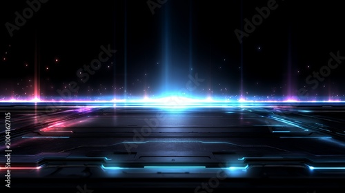 Neon Horizon: Futuristic Tech Stage with Holographic Lights