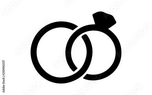 Two marriage wedding rings icon set