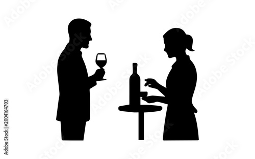 Sommelier and man tasting wine silhouette