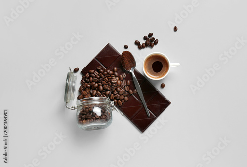 Cup of hot coffee with bean...