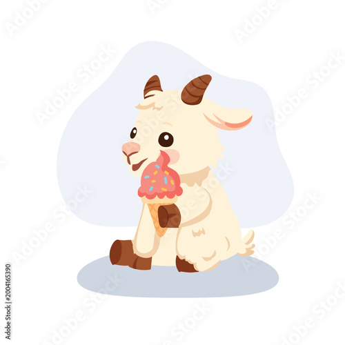 adorable cartoon goat holding ice cream cute farm animal character for nursery and children design