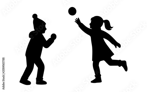 Children playing ball silhouette illustration for design