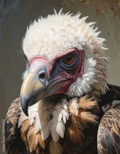 Close-up portrait of a regal vulture?s head and neck