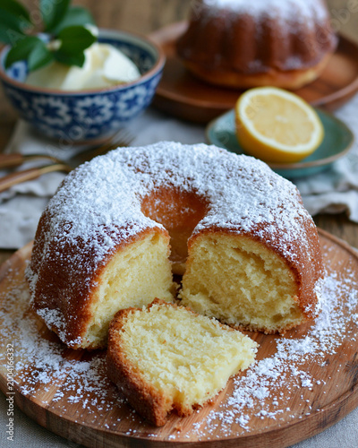 Homemade Buttermilk Cake Dessert on Rustic Kitchen Table