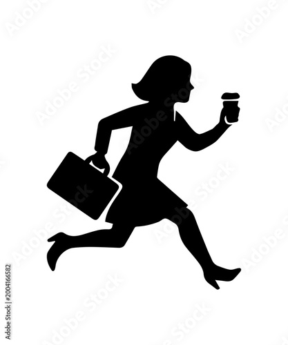 Business executive woman running with briefcase, symbolizing corporate competition