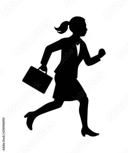 Business woman silhouette running in competition career race