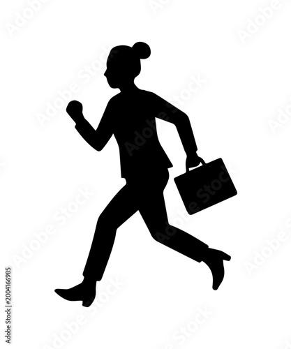Business woman silhouette running, competition career race
