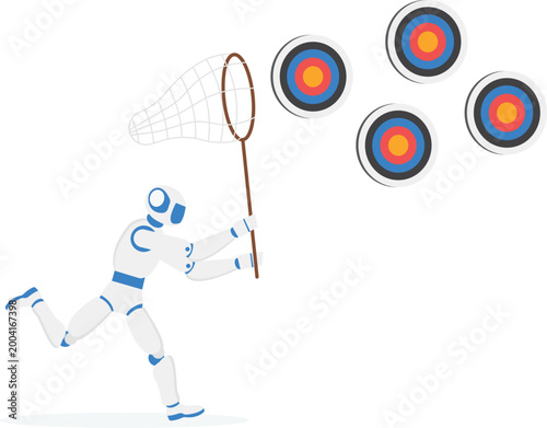 Robot with net catching flying target boards