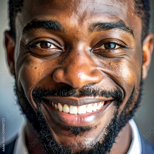Close-up portrait of a smiling Black man's face
