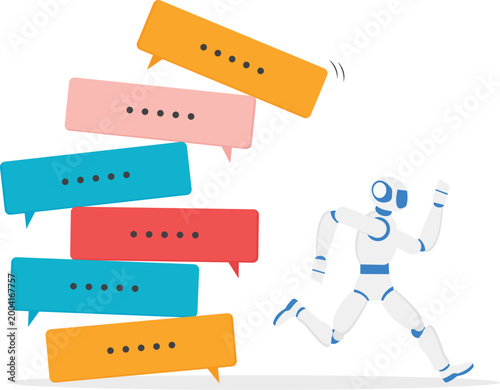 Robot running past stack of chat messages