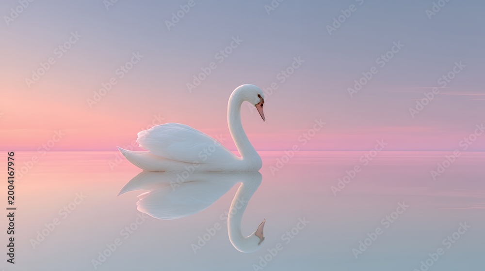 Fototapeta premium Serene Swan Gliding on Pastel Sunset Waters