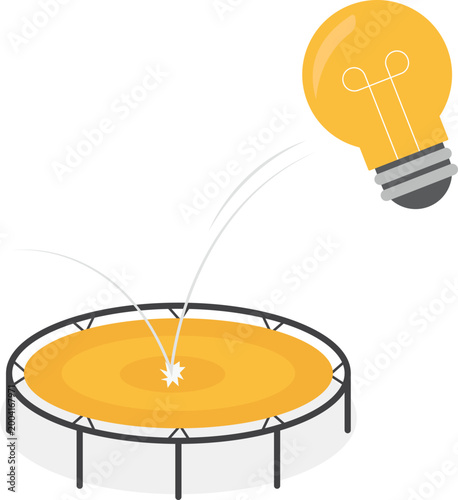 Idea lightbulb bouncing on a trampoline