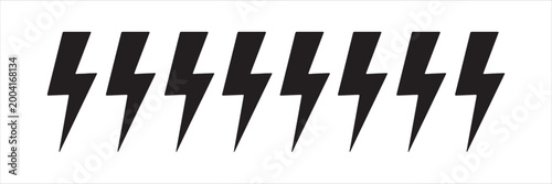 Eight black lightning bolt icons