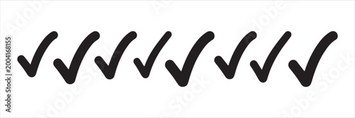 Seven black checkmarks in a row