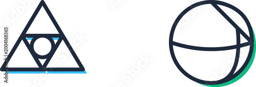 Minimalist geometric linear icons representing global connectivity and recycling symbols displayed in a clean illustration