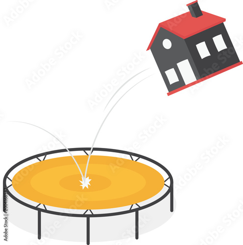 Real estate house icon bouncing on trampoline
