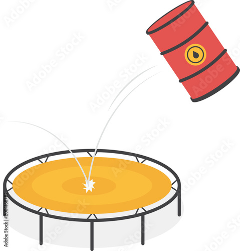 Fuel oil barrel bouncing on a trampoline
