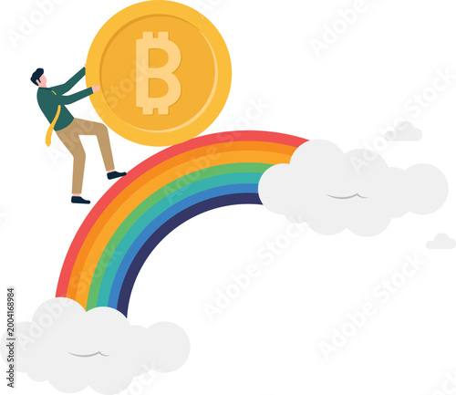 Professional pushing bitcoin up a rainbow