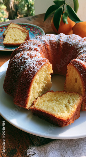 Homemade Buttermilk Cake Dessert on Rustic Kitchen Table