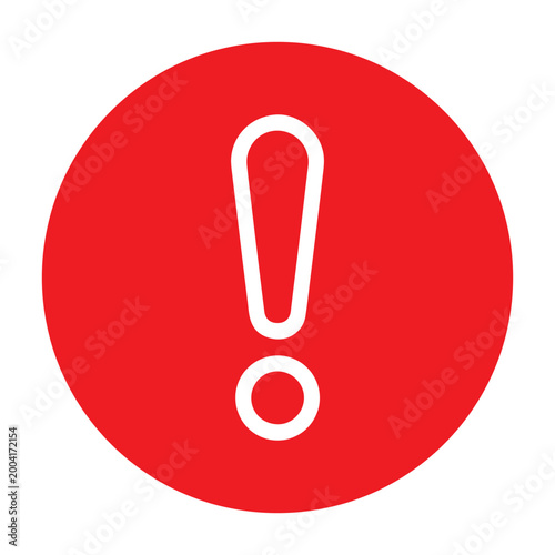 Exclamation mark outline icon set against a vibrant red circular background provides a clear visual warning signal.