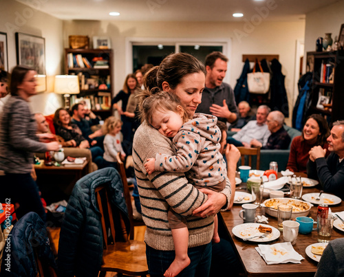 Warm family dinner filled with laughter and friendly conversation
