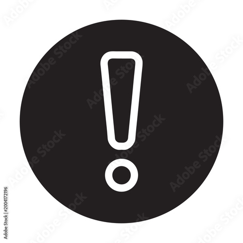 Exclamation mark icon rendered as a white line graphic inside a solid black circle serves as a modern notification symbol.