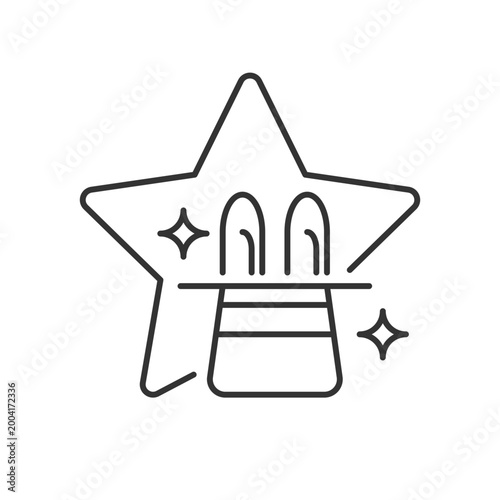 Talent show linear icon. Rabbit and hat magic trick. Magician cap. Illusionist program. Thin line customizable illustration. Contour symbol. Vector isolated outline drawing. Editable stroke