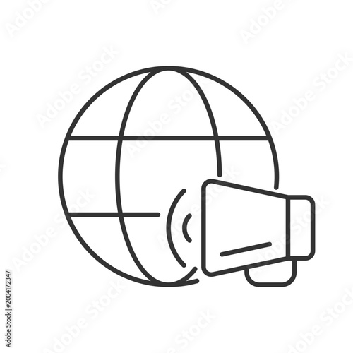 World news linear icon. Global communication. Worldwide broadcasting. International media. Thin line customizable illustration. Contour symbol. Vector isolated outline drawing. Editable stroke