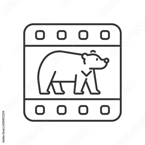 Wildlife documentary linear icon. Educational television series about animals. Watch film. Thin line customizable illustration. Contour symbol. Vector isolated outline drawing. Editable stroke