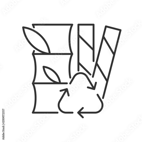 Compostable straws from plants linear icon. Plant-based materials. Sugarcane fibers. Thin line customizable illustration. Contour symbol. Vector isolated outline drawing. Editable stroke