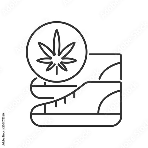 Sustainable shoes linear icon. Eco friendly footwear. Organic hemp fibers. Recycled sneakers. Thin line customizable illustration. Contour symbol. Vector isolated outline drawing. Editable stroke