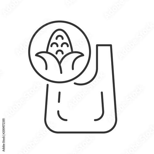 Compostable bag made from corn linear icon. Biodegradable shopping bag. Eco friendly package. Thin line customizable illustration. Contour symbol. Vector isolated outline drawing. Editable stroke