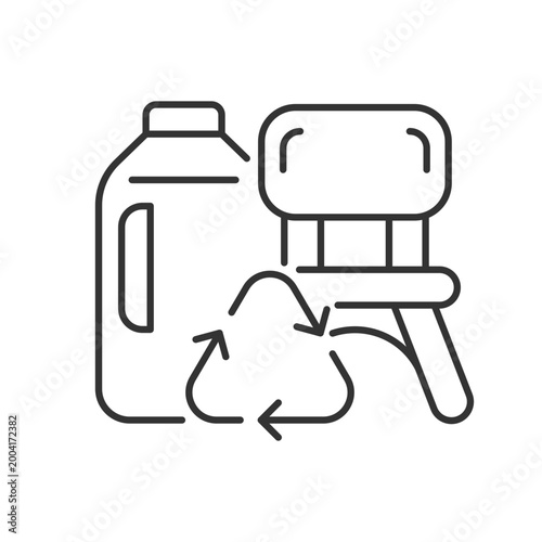 Plastic lumber from plastic bottles linear icon. Wood-like product. Garden furniture. Thin line customizable illustration. Contour symbol. Vector isolated outline drawing. Editable stroke