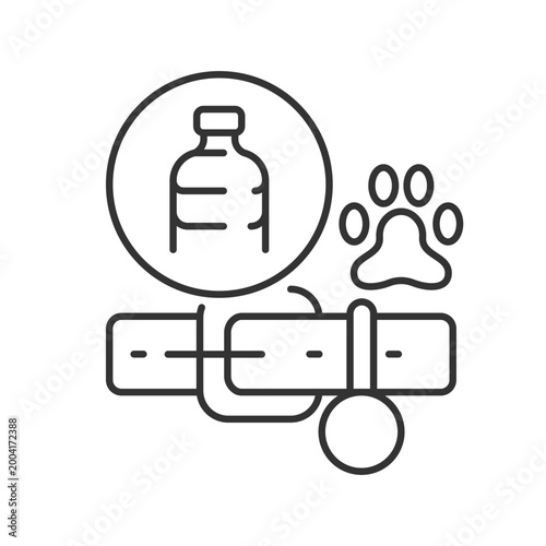 Dog collars made from plastic linear icon. Eco-friendly accessory for puppy. Bottles recycling. Thin line customizable illustration. Contour symbol. Vector isolated outline drawing. Editable stroke