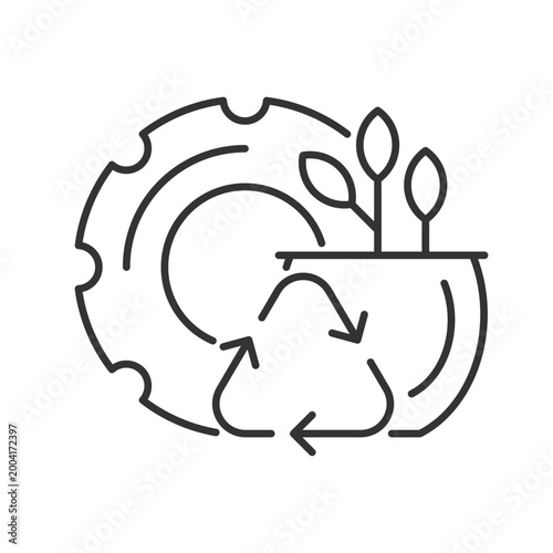 Recycled rubber planters linear icon. Zero waste lifestyle. Eco friendly plant pots. Thin line customizable illustration. Contour symbol. Vector isolated outline drawing. Editable stroke