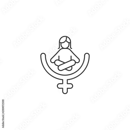 Female gender identity linear icon. Feminist therapy. Women empowerment. Mindfulness movement. Thin line customizable illustration. Contour symbol. Vector isolated outline drawing. Editable stroke