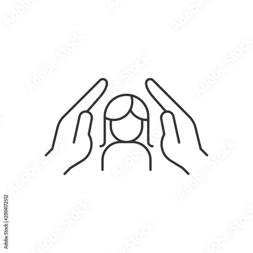 Women protection linear icon. Protect girls against violence. Female empowerment. Women safety. Thin line customizable illustration. Contour symbol. Vector isolated outline drawing. Editable stroke