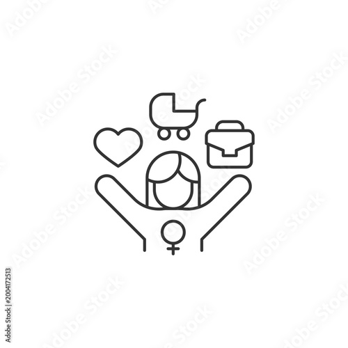 Work-life balance for female employee linear icon. Full-time working mom. Double standard. Thin line customizable illustration. Contour symbol. Vector isolated outline drawing. Editable stroke