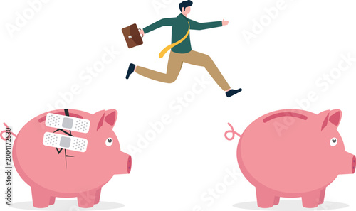 Professional running with bandaged piggy banks