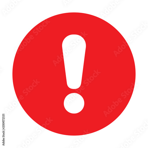 Exclamation mark icon displayed as a bold white symbol inside a solid red circle to indicate alert status.