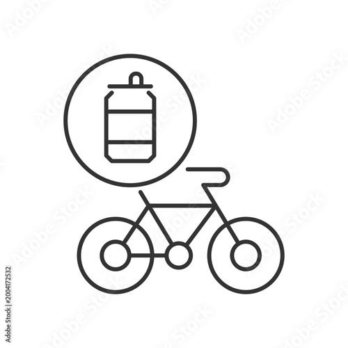 Bicycles made from steel cans linear icon. Eco friendly manufacturing bikes. Conscious equipment. Thin line customizable illustration. Contour symbol. Vector isolated outline drawing. Editable stroke