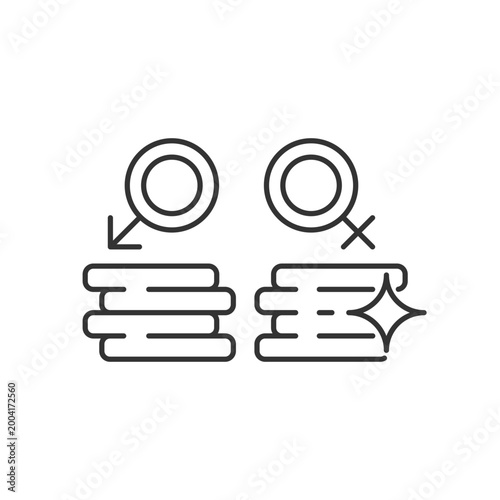 Workplace gender equality linear icon. Equal pay for work. Fighting inequality in wages. Thin line customizable illustration. Contour symbol. Vector isolated outline drawing. Editable stroke