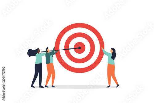 Team reaching for target with arrow business reaching