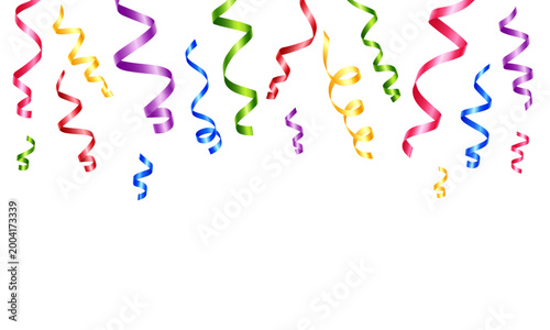 Vector colorful flying ribbons and confetti isolated on a transparent background. Festive decor elements.