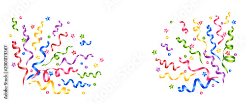 Vector colorful flying ribbons and confetti isolated on a transparent background. Festive decor elements.