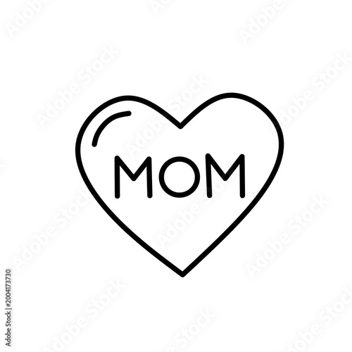 Mother’s Day Heart Outline Icon with MOM Text Minimalist